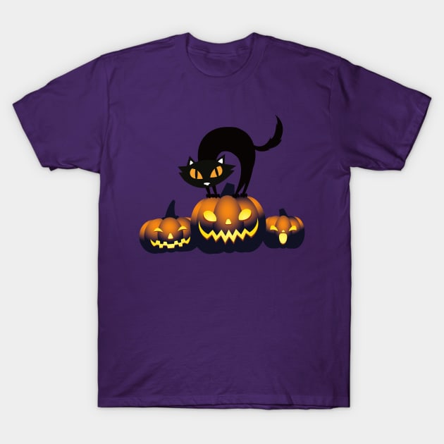 Halloween Spooky Pumpkins Black Cat and Happy Fall Season Autumn Vibes T-Shirt by BellaPixel